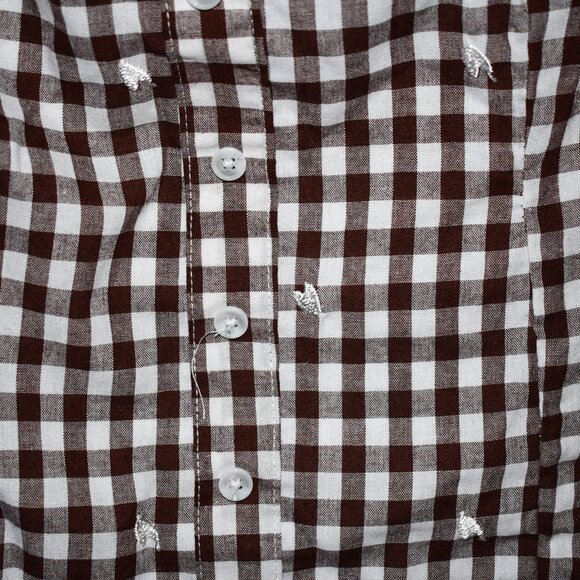 Lotus & Lavender Junior Brown Gingham Adj Strap Smocked Back Embroider Top Sz L - Picture 3 of 4